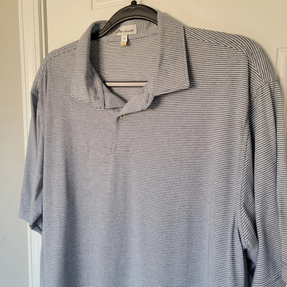 Peter Millar White And Heather Blue Striped Short Sleeve Golf Polo XL - Picture 2 of 6